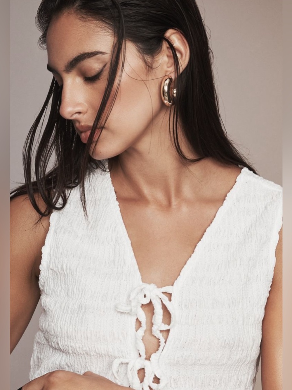 By Anthropologie Front Tie Tank Top, sz XL